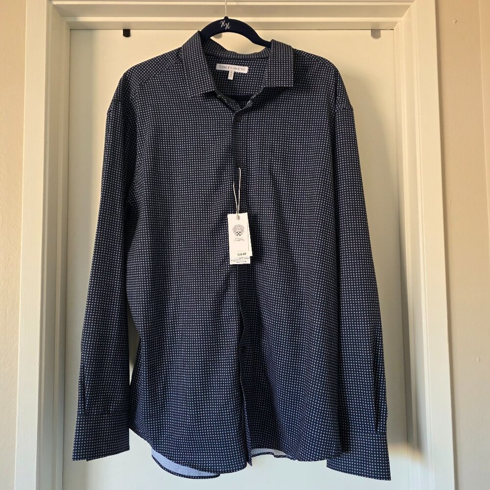 Vince Camuto Easy Wear Easy Care Performance Stretch Shirt Navy Size Men XL NEW